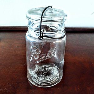 Vintage BALL ECLIPSE Wide Mouth Quart Canning Jar ~ Glass Lid / Wire Bail ~ EVC!